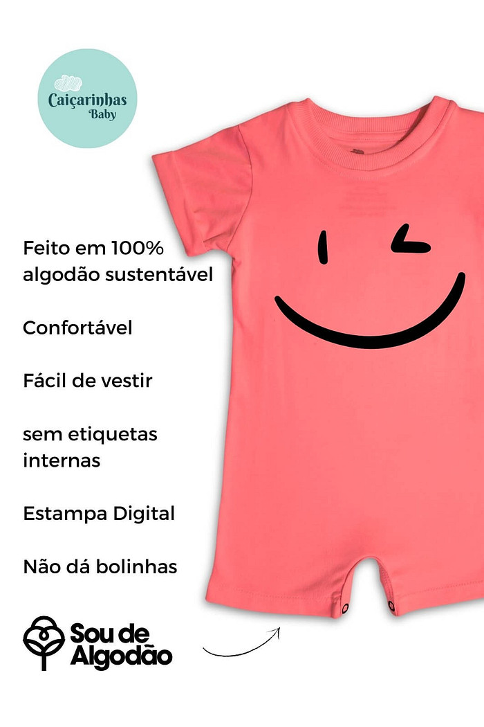 Macacão Bebê Curto Manga Curta Laranja Piscadela