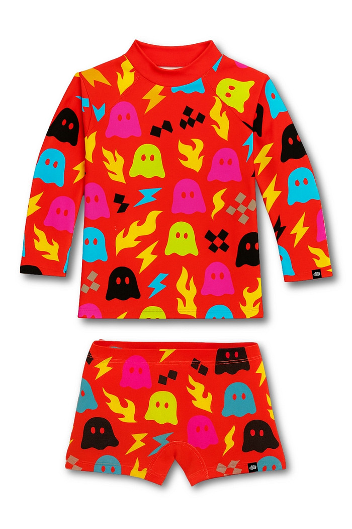 Camisa + Sunga Proteção UV50+ Confortável Vermelho Fantasminhas
