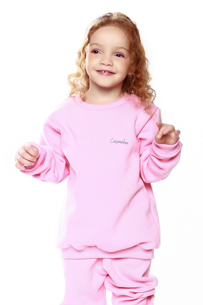 Blusão Infantil Moletom Felpado Rosa Tutti Frutti Básico Caiçarinhas