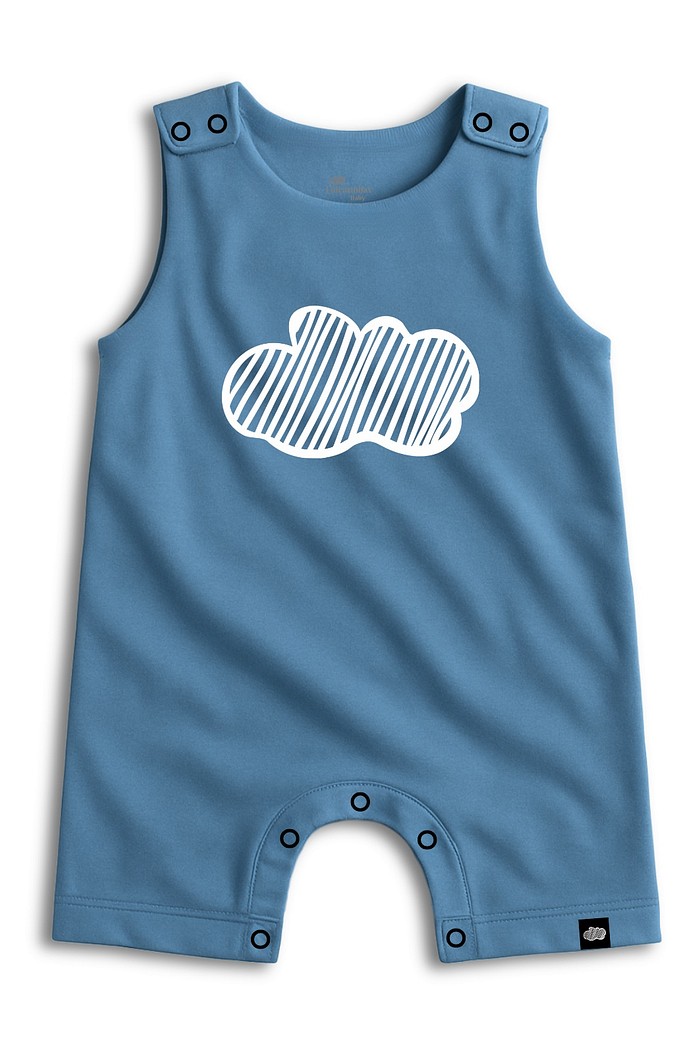 Macacão Infantil Curto Manga Regata Azul Nuvem Unissex