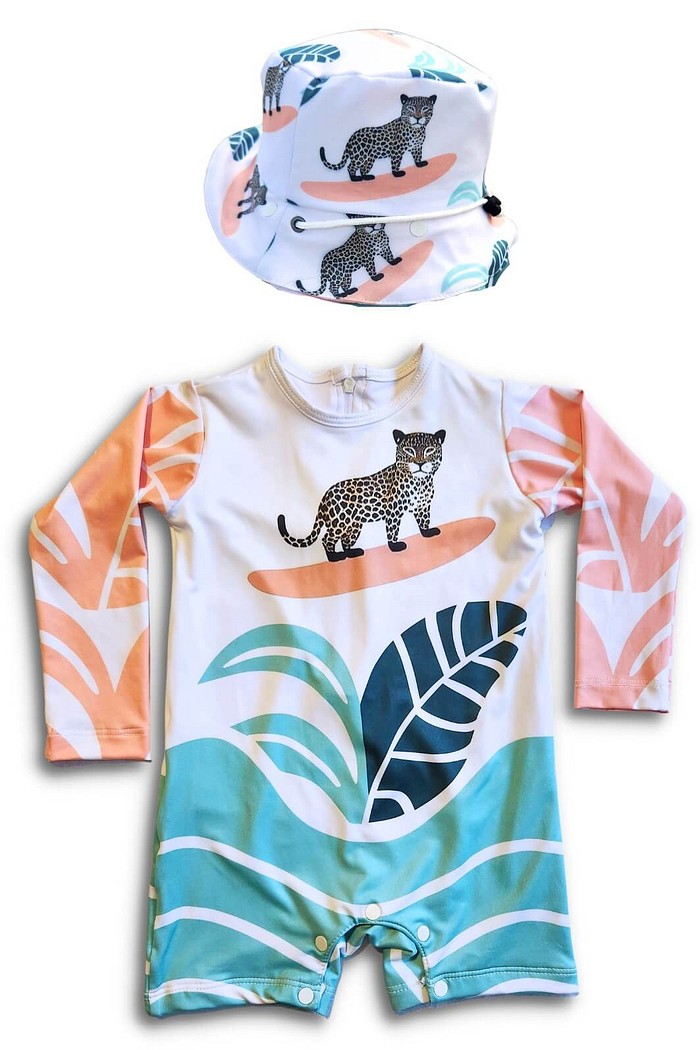 Kit Onça Surfista Macacão + chapéu proteção UV 50+