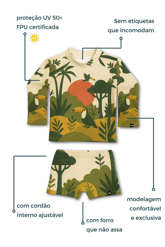 Camisa + Sunga Proteção UV50+ Confortável Selva