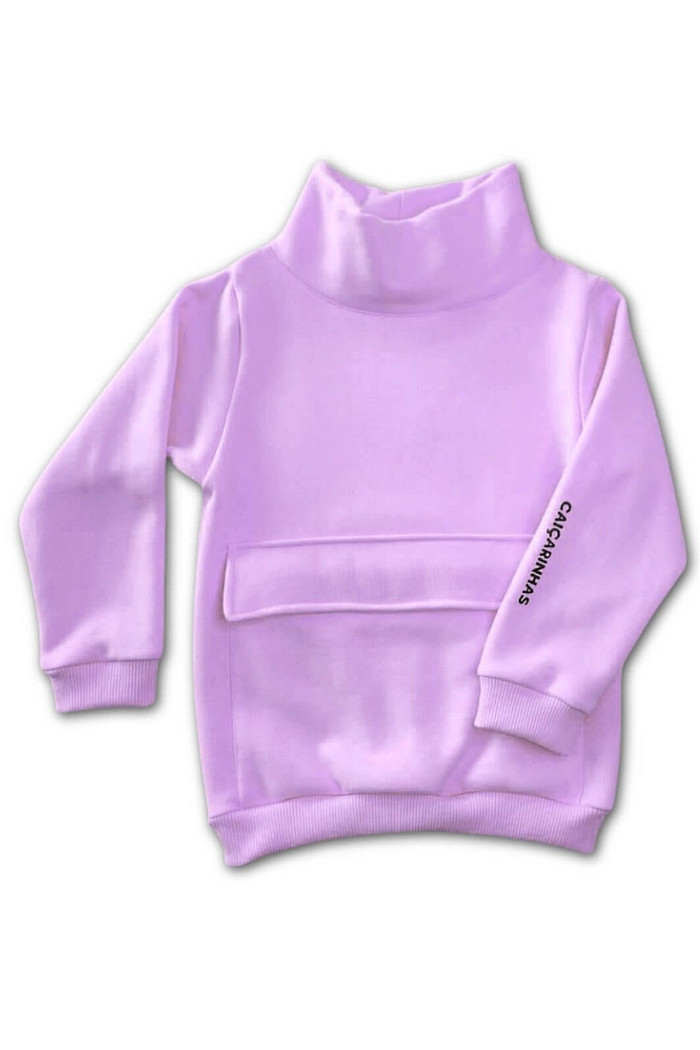 Casaco Moletom Infantil Gola Alta Lilás Moletom Flanelado