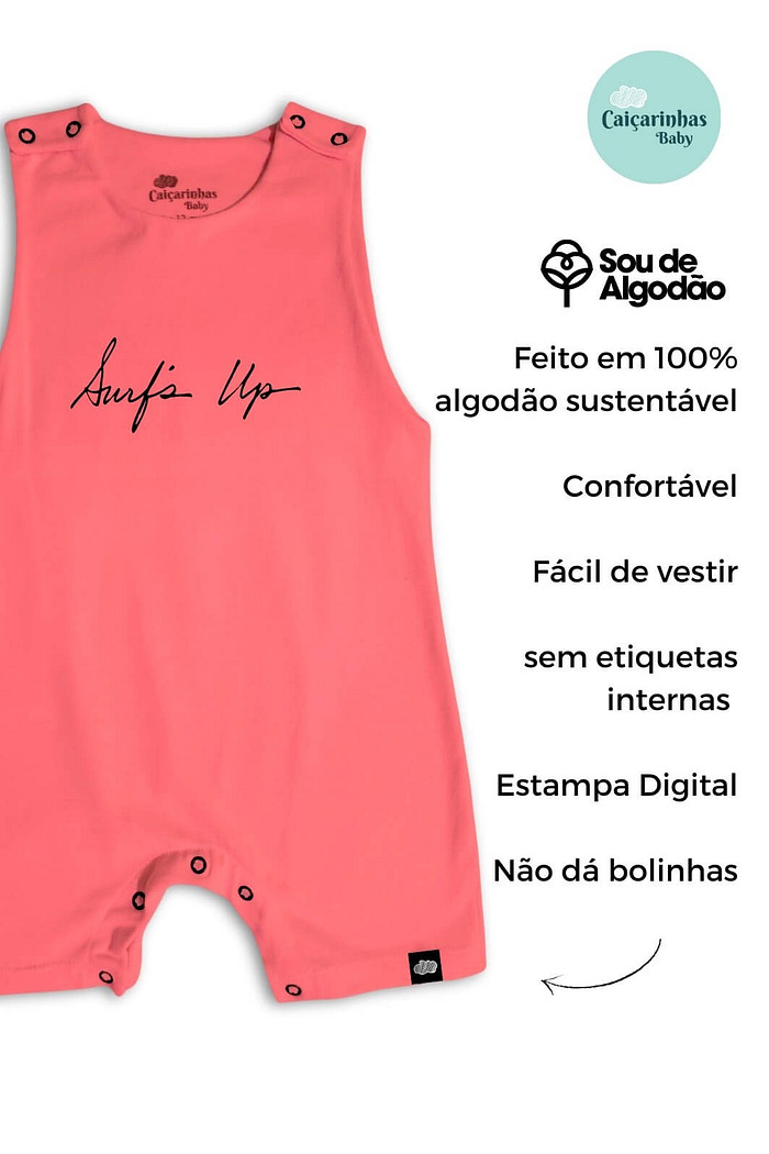 Macacão Bebê Regata Curto Laranja Surfs Up