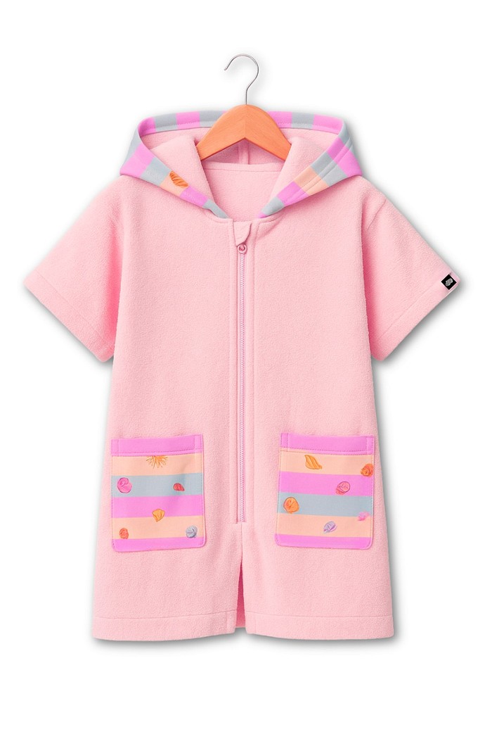Roupão Infantil Com Capuz e Zíper 100% Algodão Super Secagem Proteção UV50+ Rosa Conchinhas