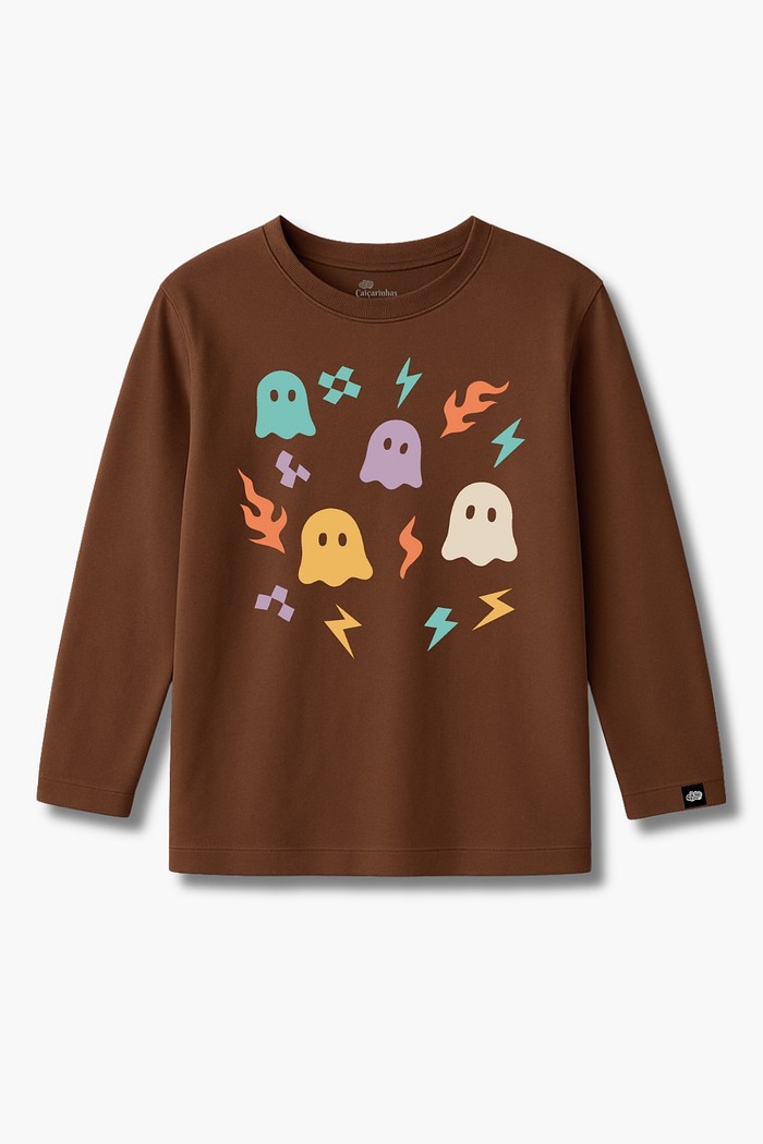 Camiseta Infantil ML Marrom Fantasminhas Ghost Club
