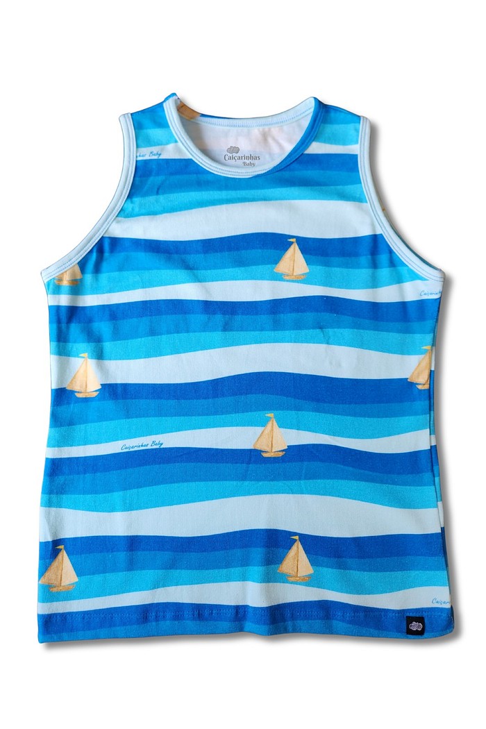 Camiseta Infantil Regata Algodão Sustentável Exclusiva Balanço do Mar