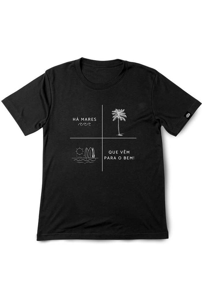 Camiseta Infantil Manga Curta Algodão Sustentável Exclusiva Preto Há Mares que vem para o Bem!
