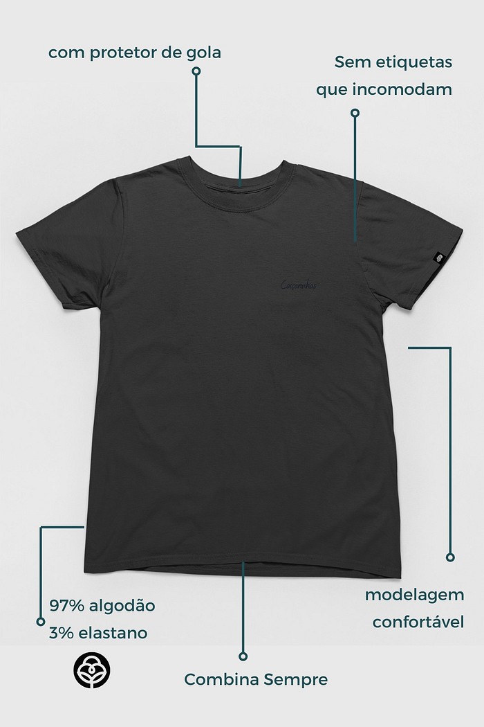 Camiseta Cotton Básica Toque macio e confortável Cinza Chumbo Promocional