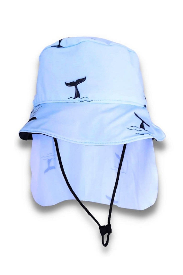 Chapéu infantil Proteção Solar UV 50+ Dupla Face Praia e Piscina Azul Baleias