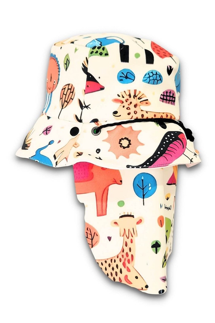 Chapéu infantil Proteção Solar UV 50+ Dupla Face Praia e Piscina Off White Animais