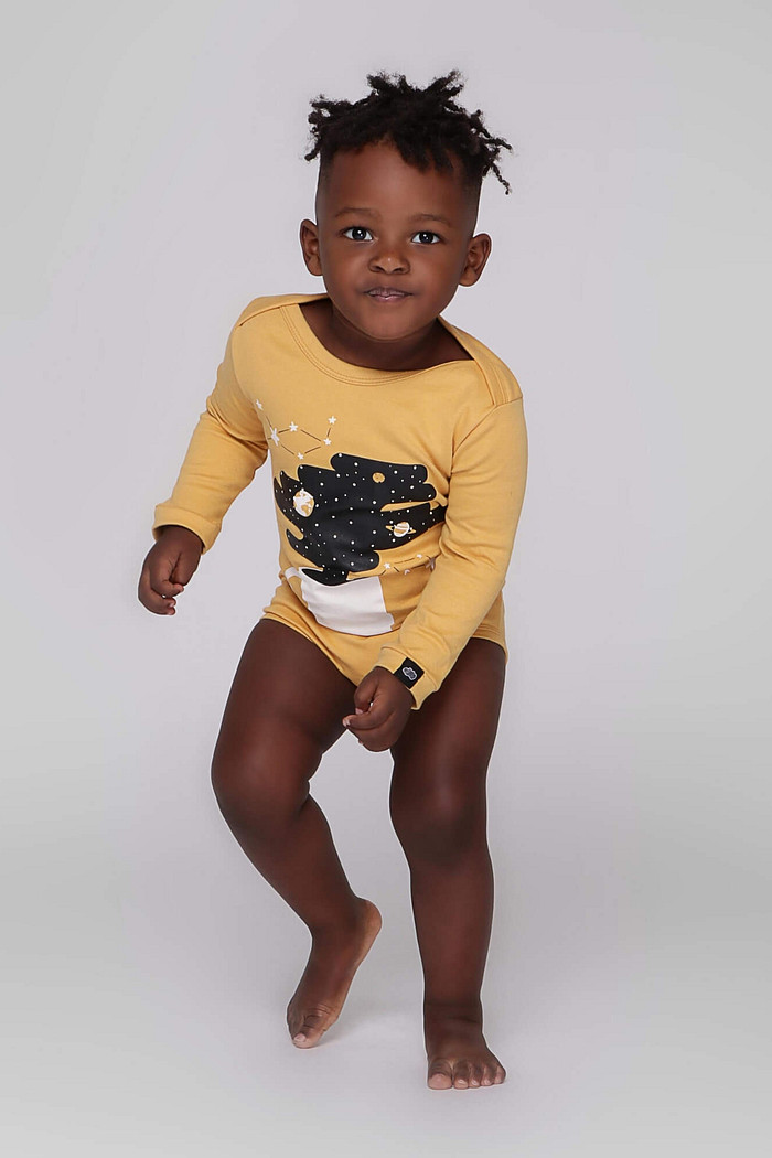 Body Bebê Manga Longa Amarelo Xícara Algodão Sustentável Macio