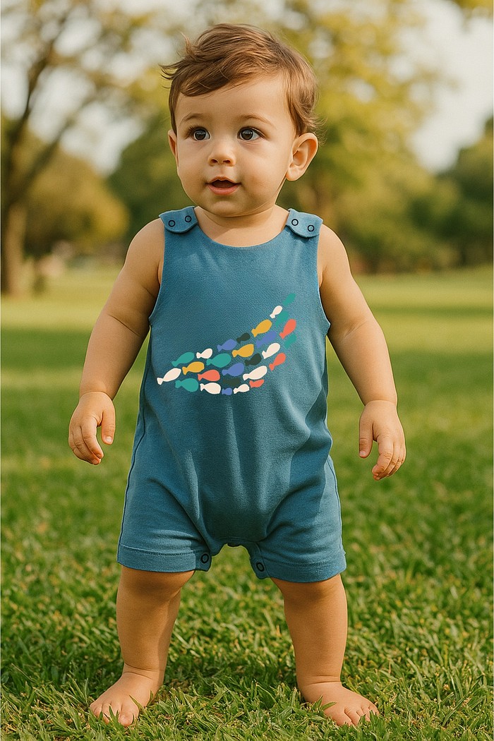 Macacão Curto Manga Regata Azul Cardume