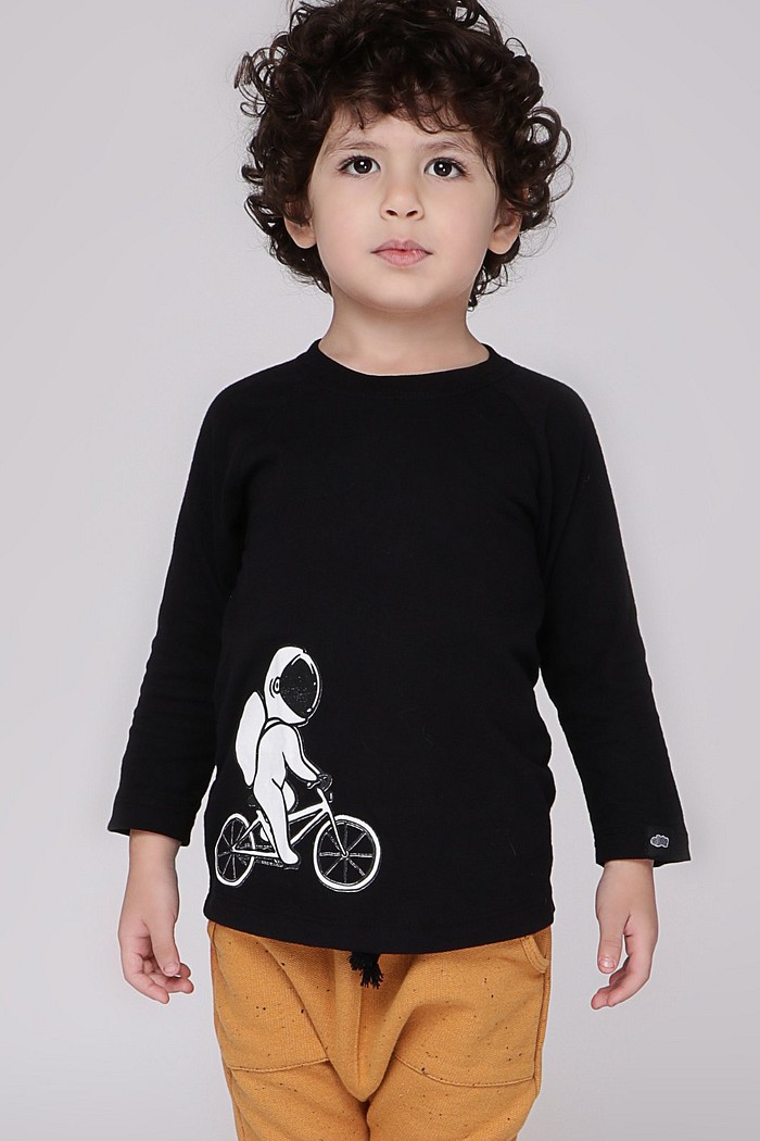 Camiseta Infantil Manga Longa Algodão Toque Macio Preta AstroBike