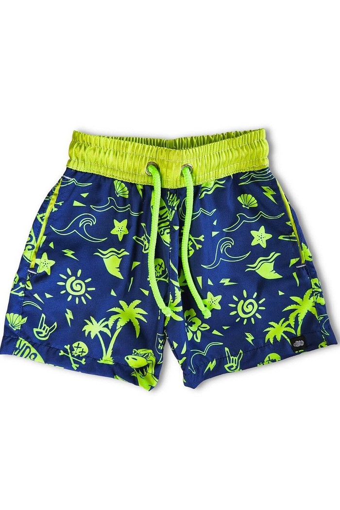 Short Infantil Tactel de banho com ajuste na cintura e proteção UV 50+ Azul Praia e Sol