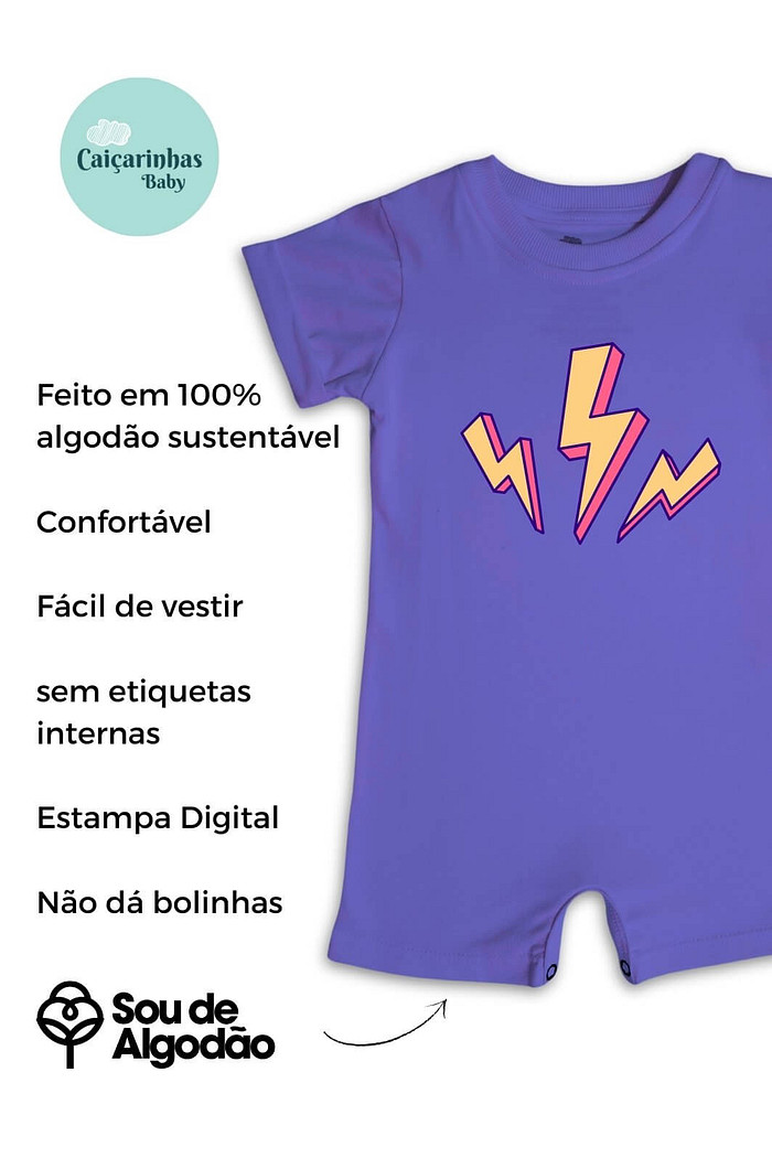 Macacão Bebê Curto Algodão Sustentável Azul Escuro Muita Energia