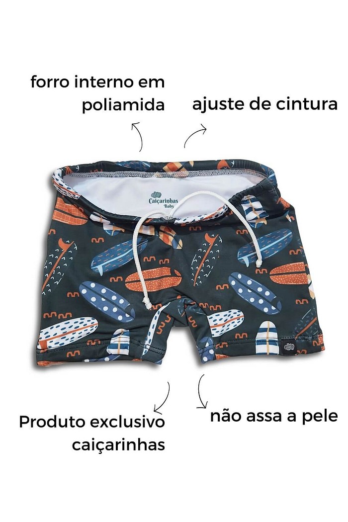 Sunga UV Preta Pranchas Confortável com ajuste de cintura