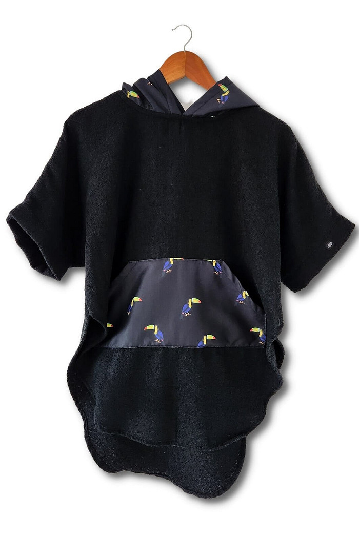 Roupão Poncho infantil 100% algodão Preto Tucanos