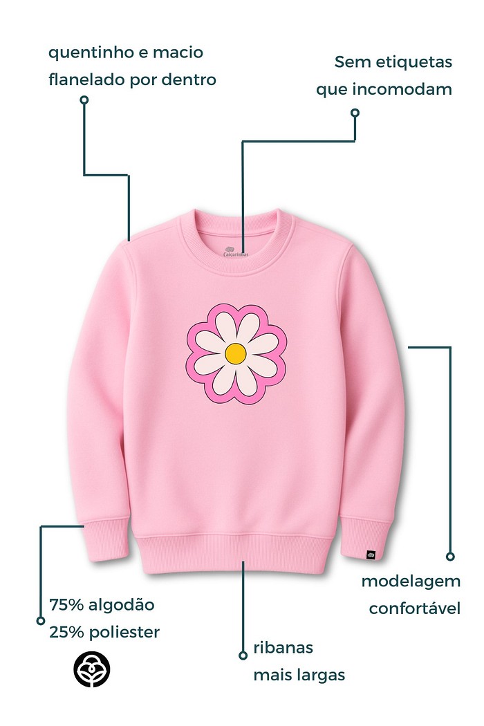 Blusão Infantil Moletom Felpado Rosa Margarida