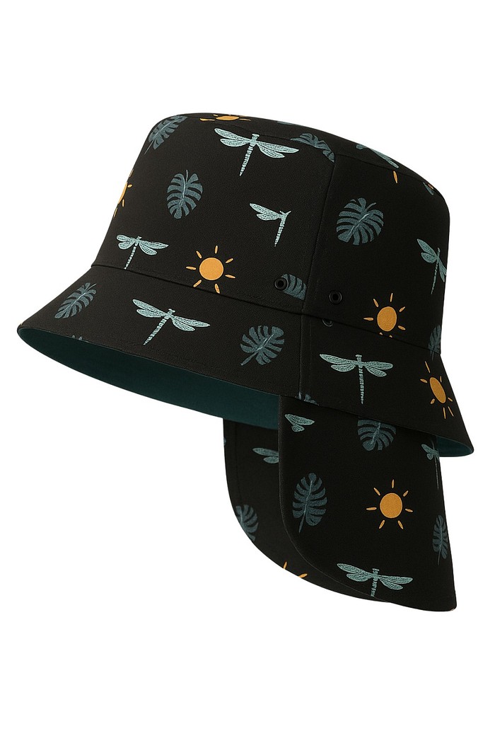 Chapéu infantil Proteção Solar UV 50+ Dupla Face Ajustável Preto Libélulas