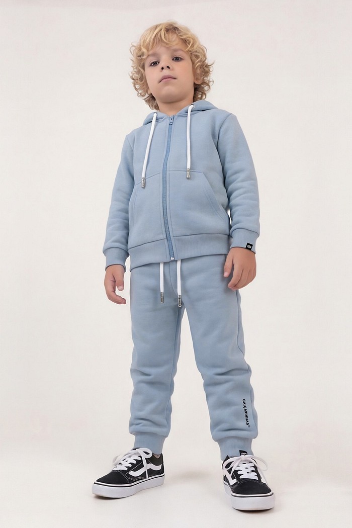 Kit tudo Azul Casaco com Zíper + Calça Jogger Extra Confortável