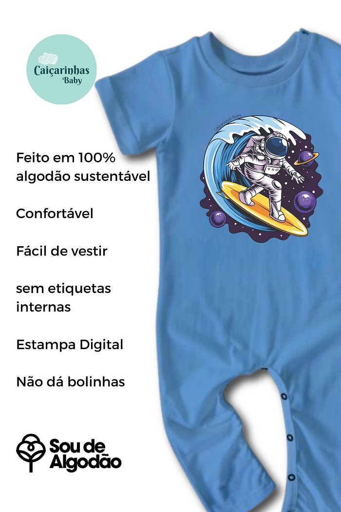 Macacão Bebê Longo Manga Curta Azul New Astro Surf