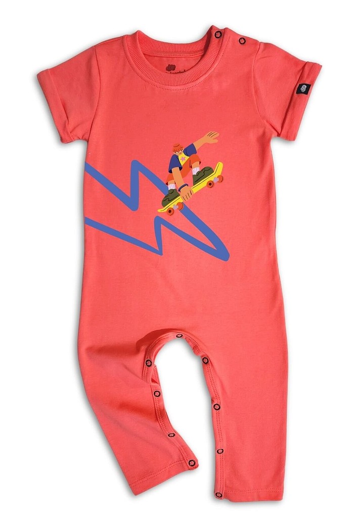 Macacão Bebê Longo Manga Curta Laranja Skate Energy