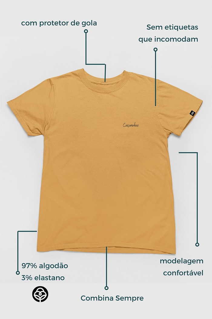 Camiseta Cotton Básica Toque macio e confortável Mostarda Promocional