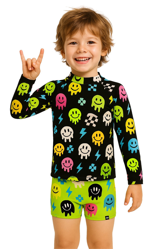 Camisa + Sunga Proteção UV50+ Confortável Preto e Verde Smiles