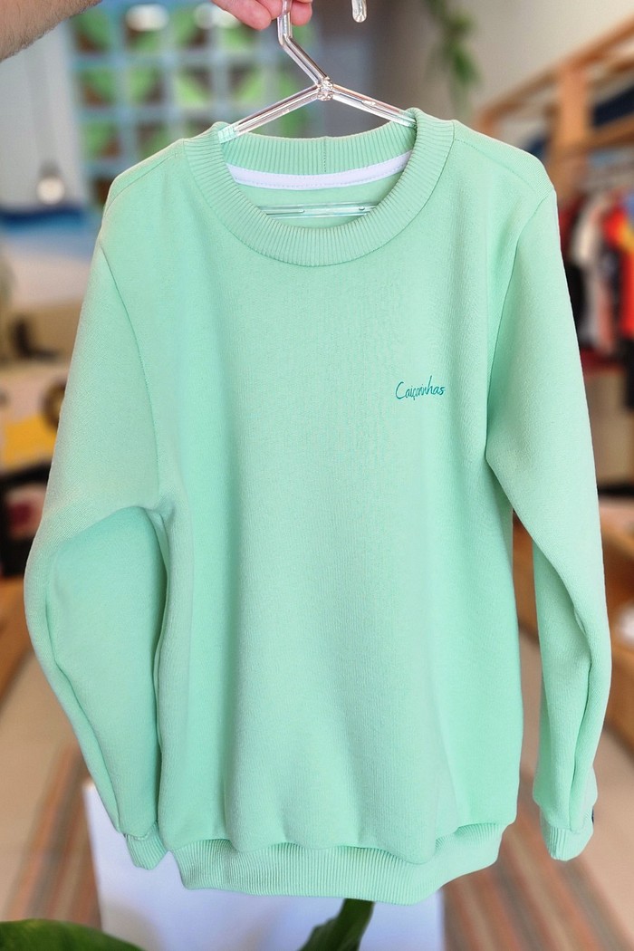 Blusão Infantil Moletom Felpado Verde Menta Básico Caiçarinhas