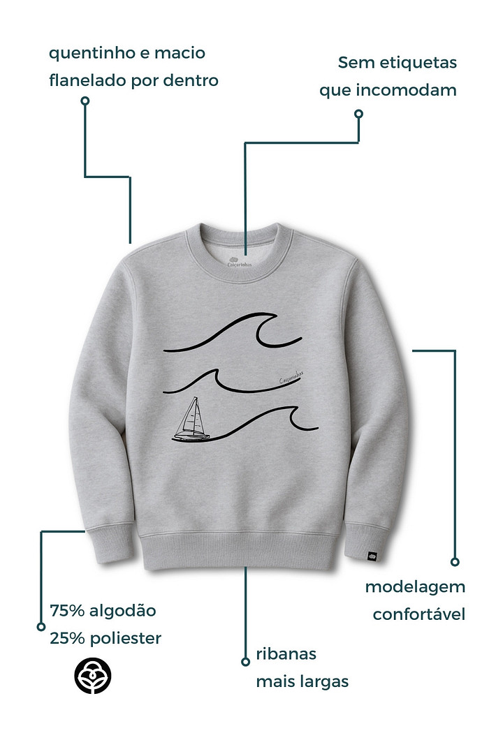 Blusão Infantil Quentinho Felpado Cinza Barco Veleiro