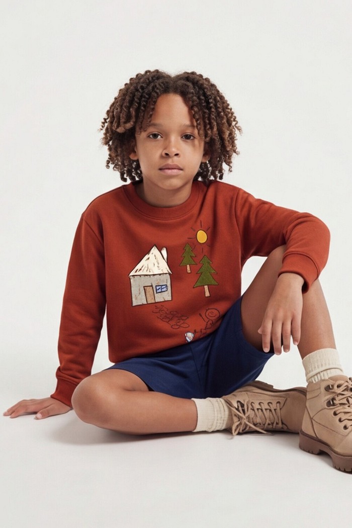 Blusão Infantil Moletom Felpado Terra Cota Criança na Floresta