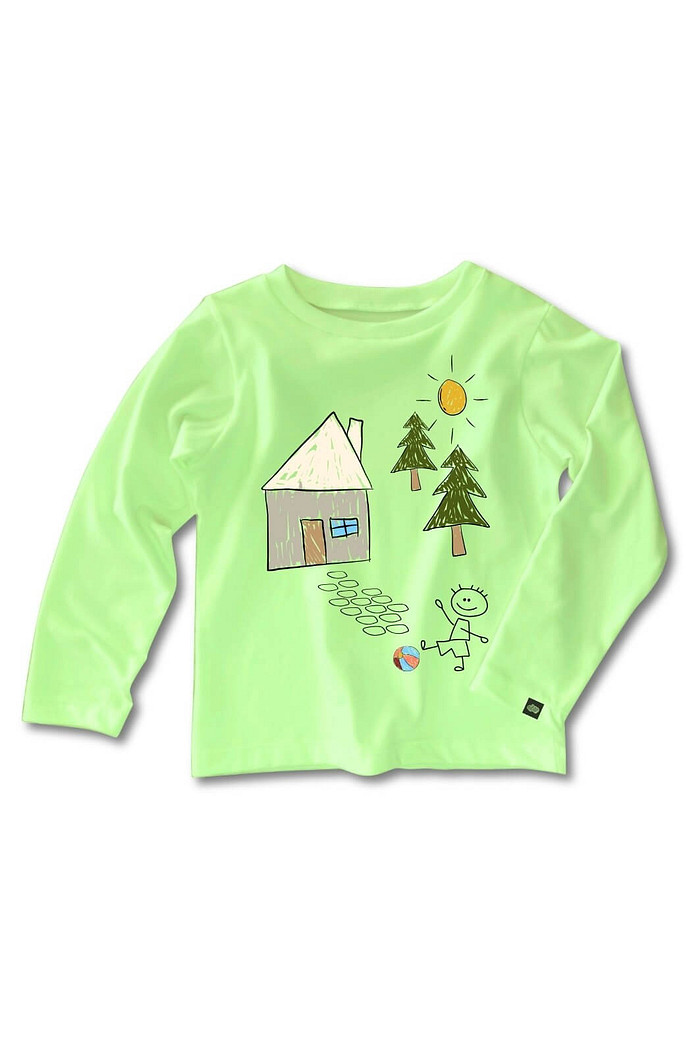 Camiseta Infantil Manga Longa Algodão Toque Macio Verde Claro Criança na Floresta
