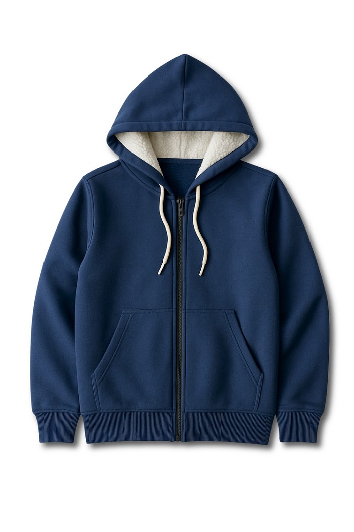 Casaco Infantil Moletom Felpado Zíper e Capuz Azul Marinho