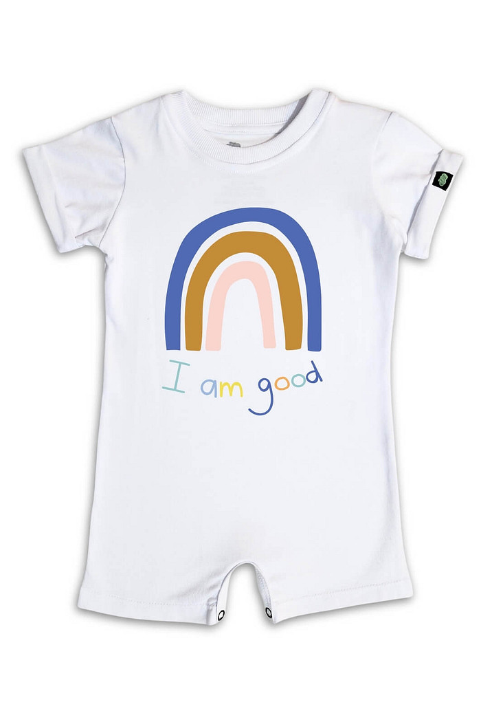 Macacão Bebê Curto Algodão Sustentável Branco I am Good