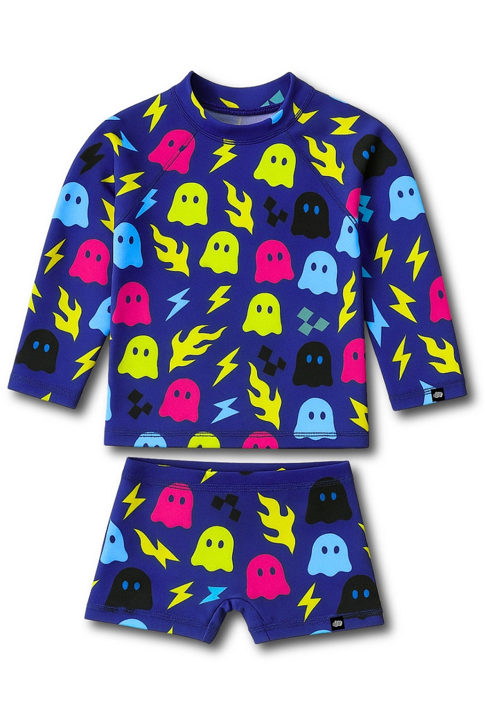 Camisa + Sunga Proteção UV50+ Confortável Azul Fantasminhas