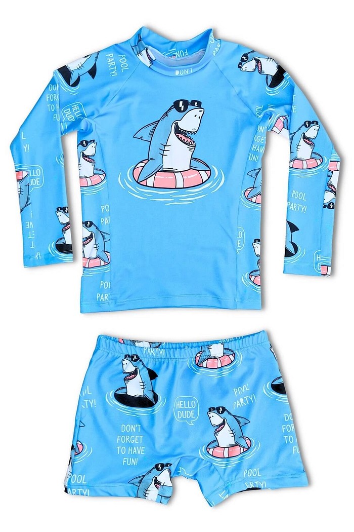 Camisa Proteção Uv 50+ Infantil + Sunga Azul Tubarão Relax