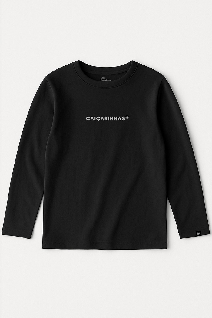 Camiseta Infantil Manga Longa Preto Caiçarinhas Cotton Sustentável
