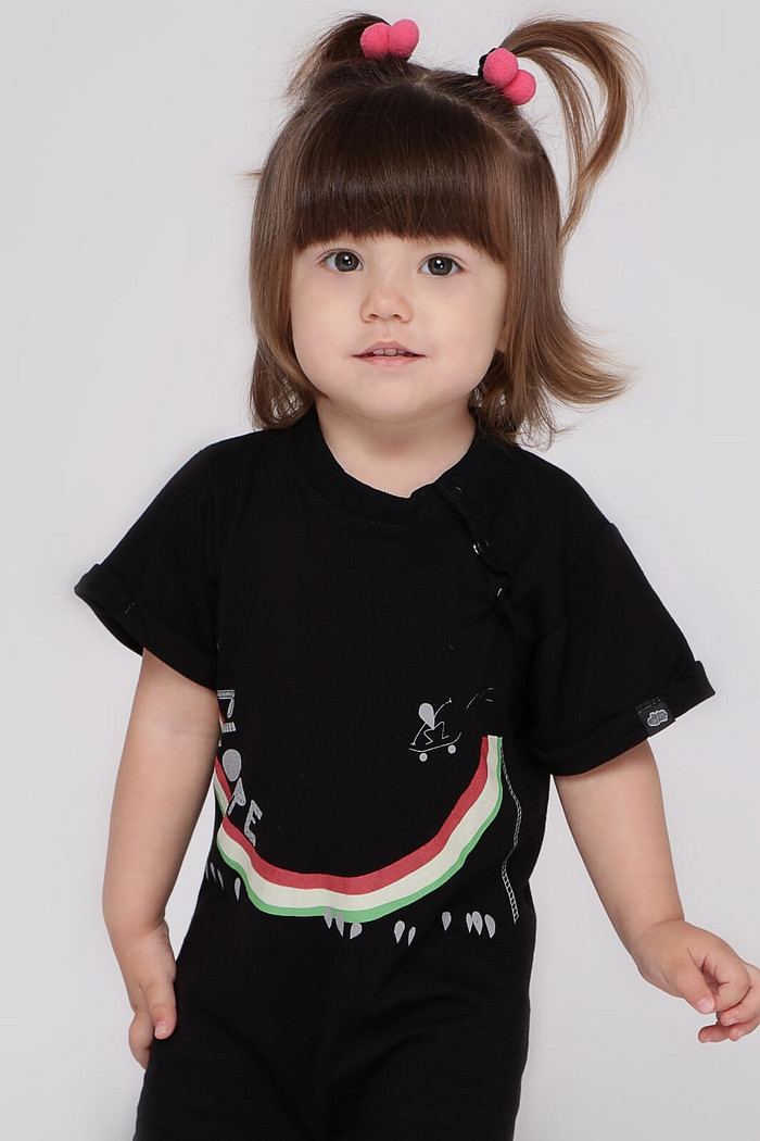 Macacão Bebê Curto Algodão Sustentável Fácil de Vestir Preto Explorer