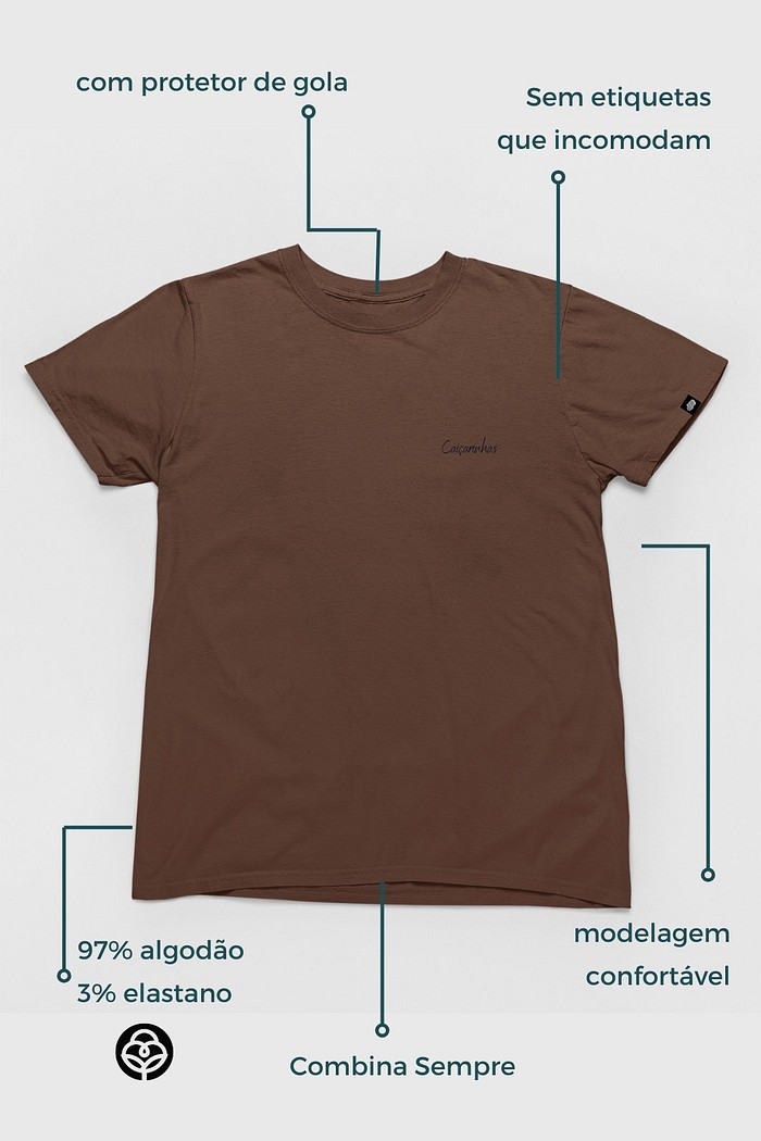 Camiseta Cotton Básica Toque macio e confortável Marrom Promocional