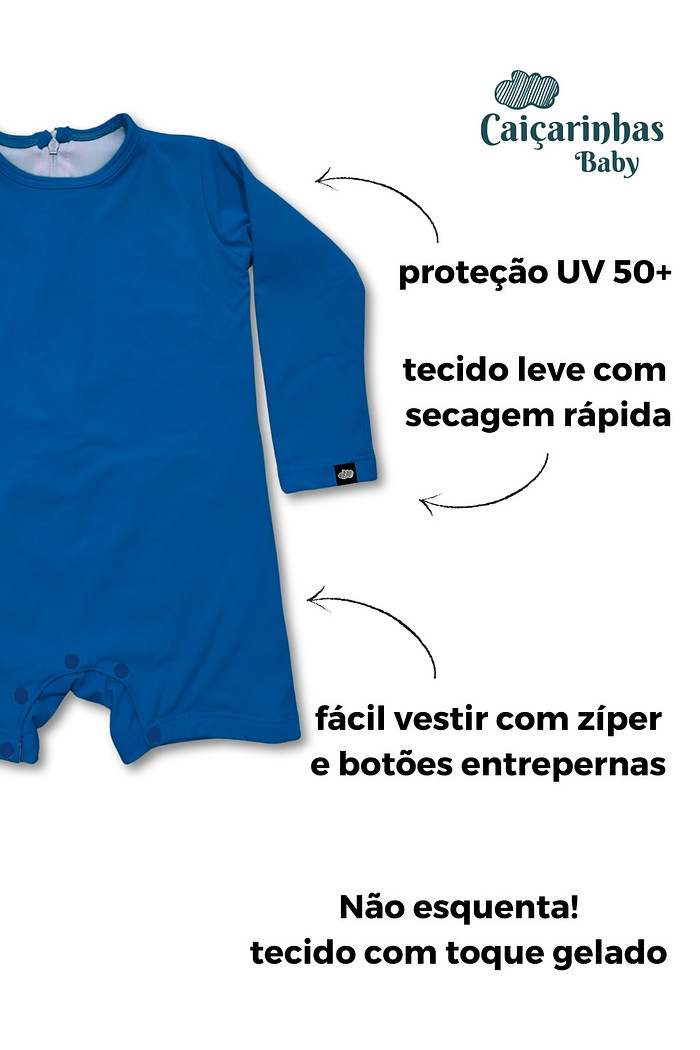 Macacão Praia Bebê Proteção Solar UV 50+ Manga Longa Azul Marinho