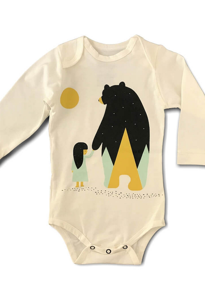 Body Bebê Manga Longa Bege Nina and Bear Algodão Sustentável Macio