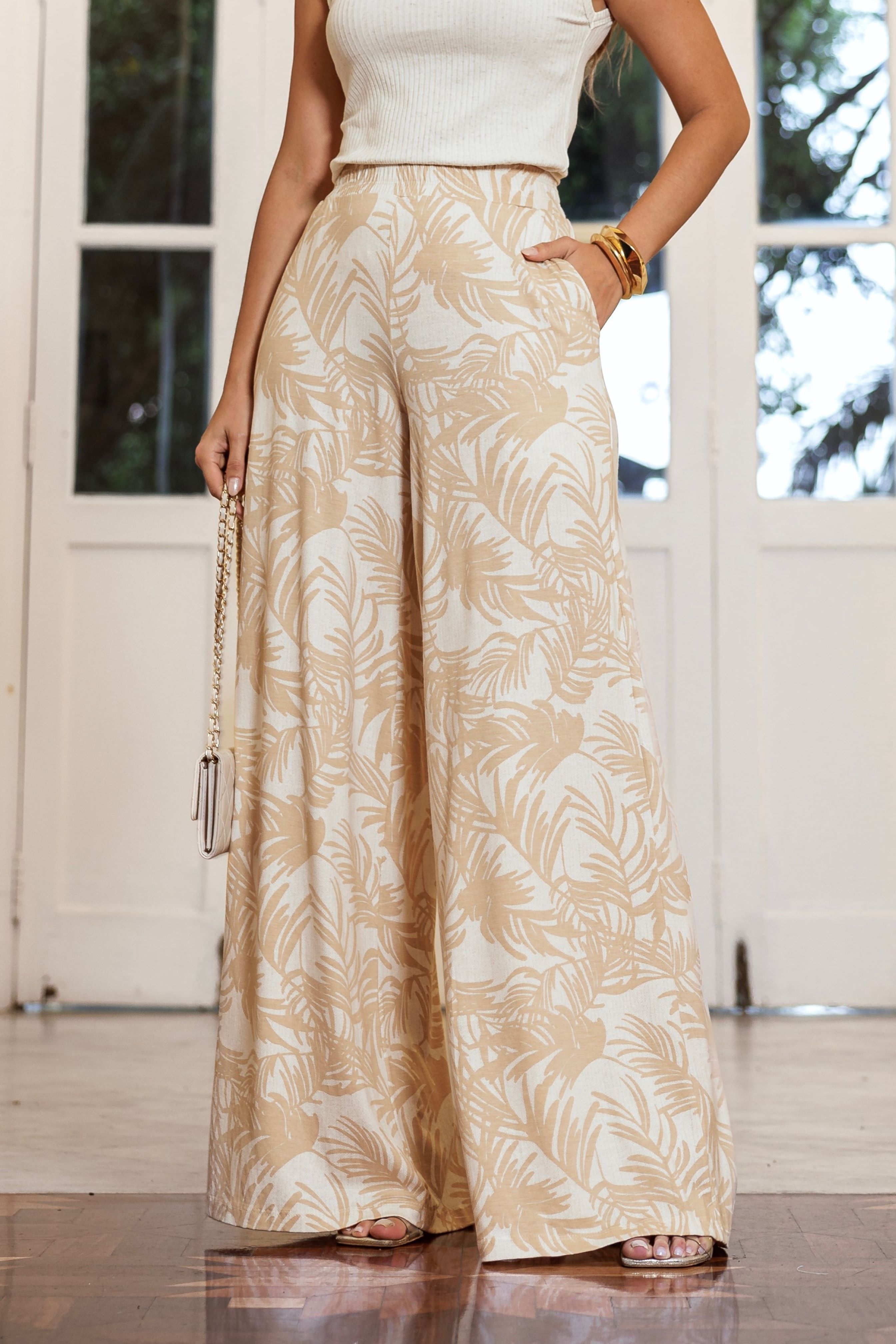 CALÇA PANTALONA - ESTAMPA BEGE