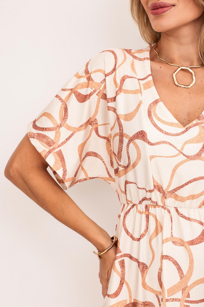 VESTIDO MANGA KIMONO LONGO - ESTAMPA ASSIMÉTRICA