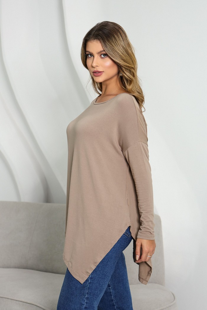 BLUSA BICO LATERAL MANGA LONGA - CAQUI