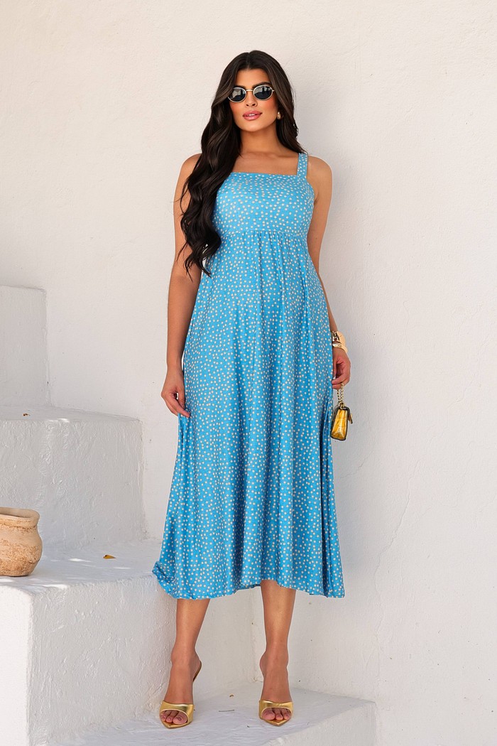 VESTIDO DECOTE QUADRADO ALÇA LARGA - AZUL POÁ