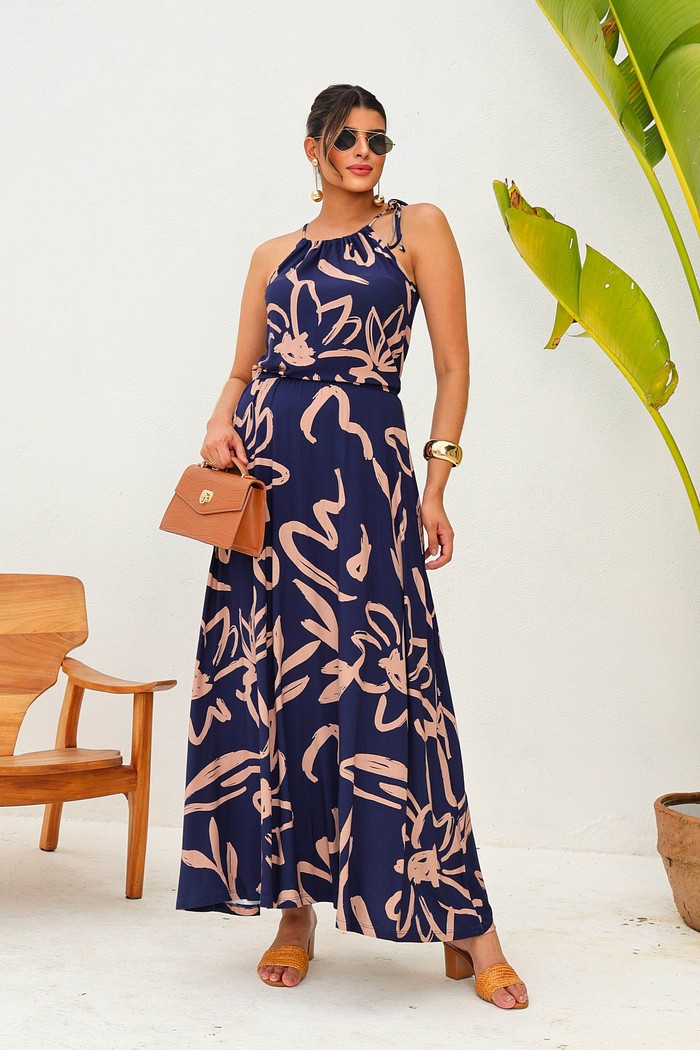 VESTIDO CAVA AMERICANA - AZUL MARINHO ESTAMPADO