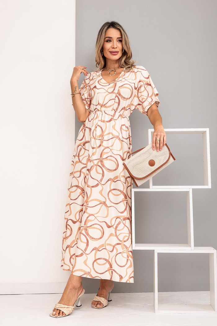 VESTIDO MANGA KIMONO LONGO - ESTAMPA ASSIMÉTRICA