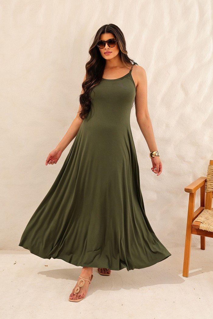 VESTIDO ALCINHA LONGO COM BOLSO - VERDE