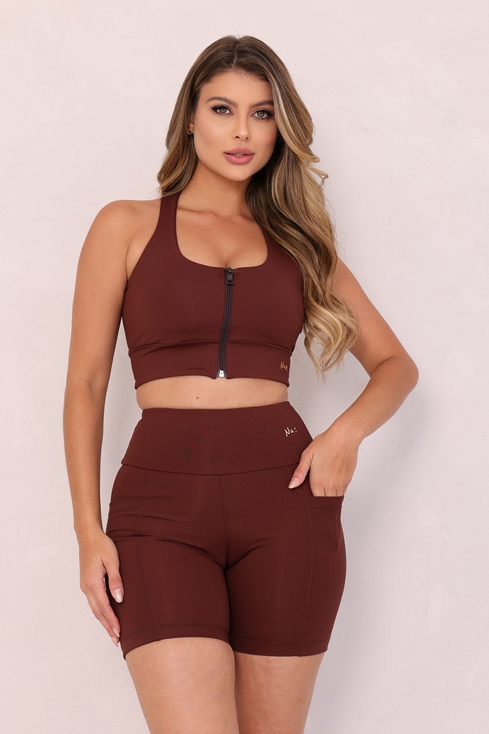 CONJUNTO FITNESS TOP E BERMUDA - MARROM